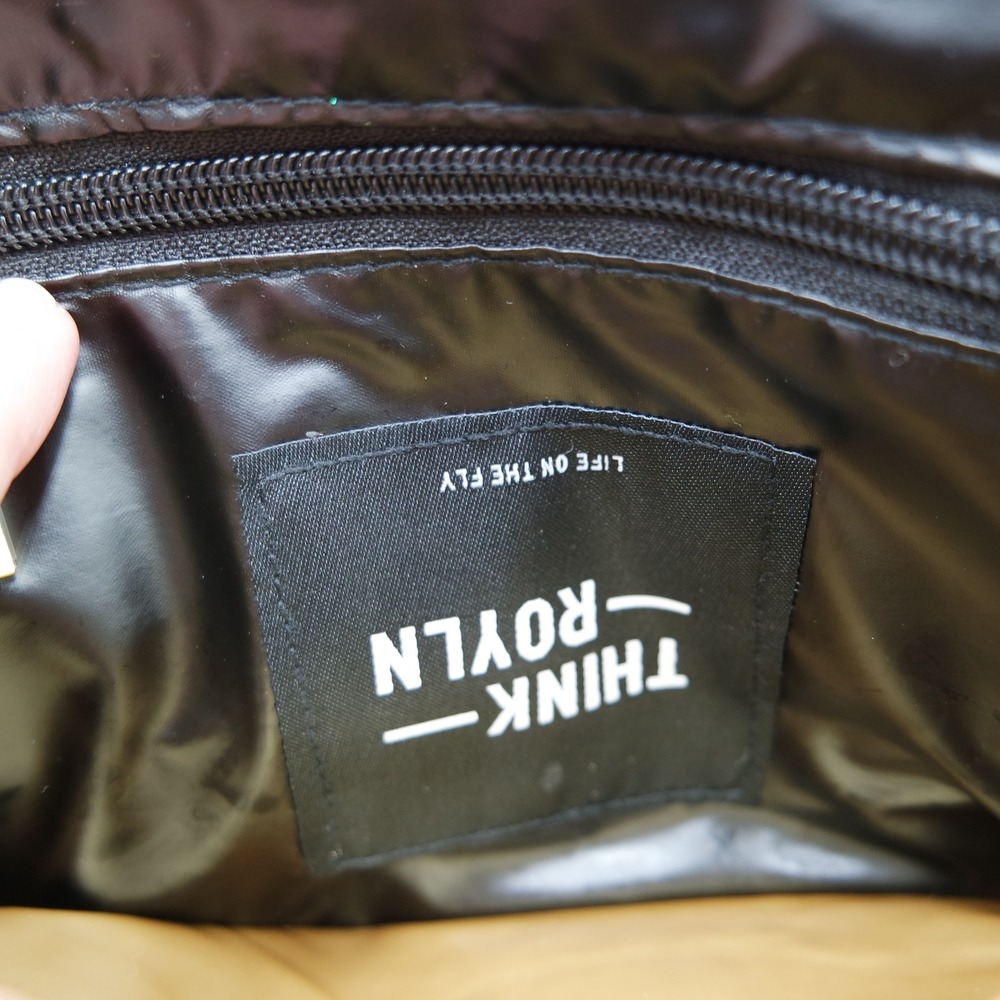 Think Royln Black Bar Bag Quilted Puffer Crossbody Bag Gold Chain & Webbed Strap - Picture 7 of 12